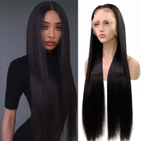 Fureya Hair long straight black wig for Black Women Brazilian Remy Human Hair Pre Plucked Bleached Knots